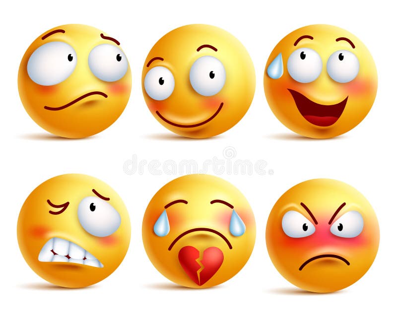 Smileys vector комплект Смайлики стороны или желтого цвета Smiley с выражениями лица иллюстрация штока