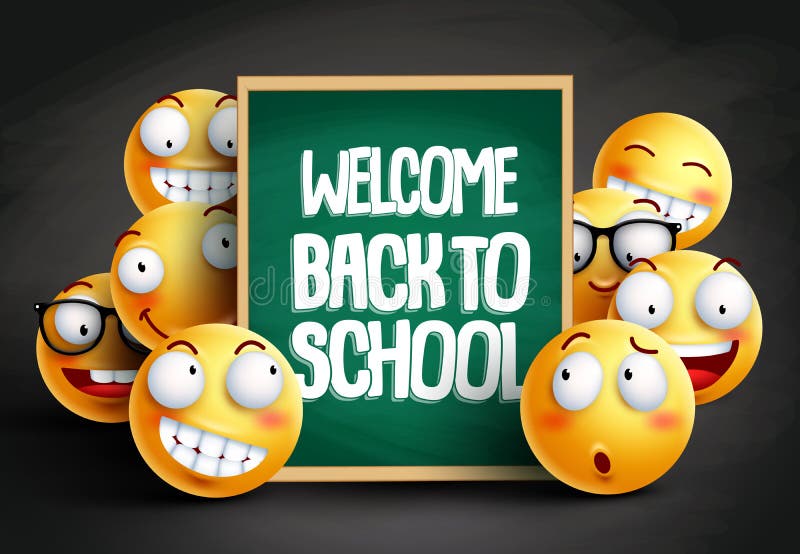 Smileys yellow emoticons in welcome back to school vector design