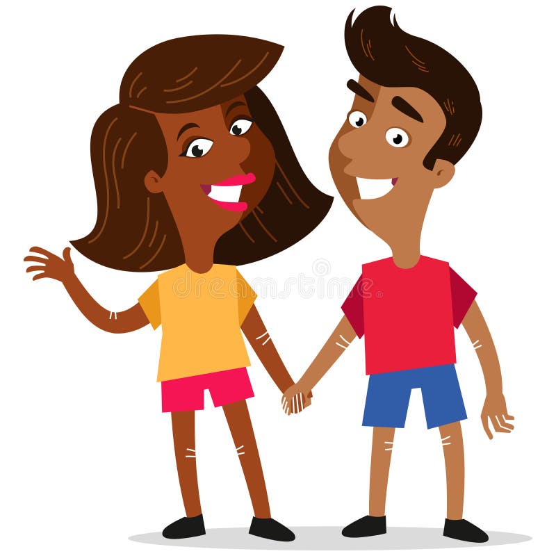 Cartoon Couple Holding Hands