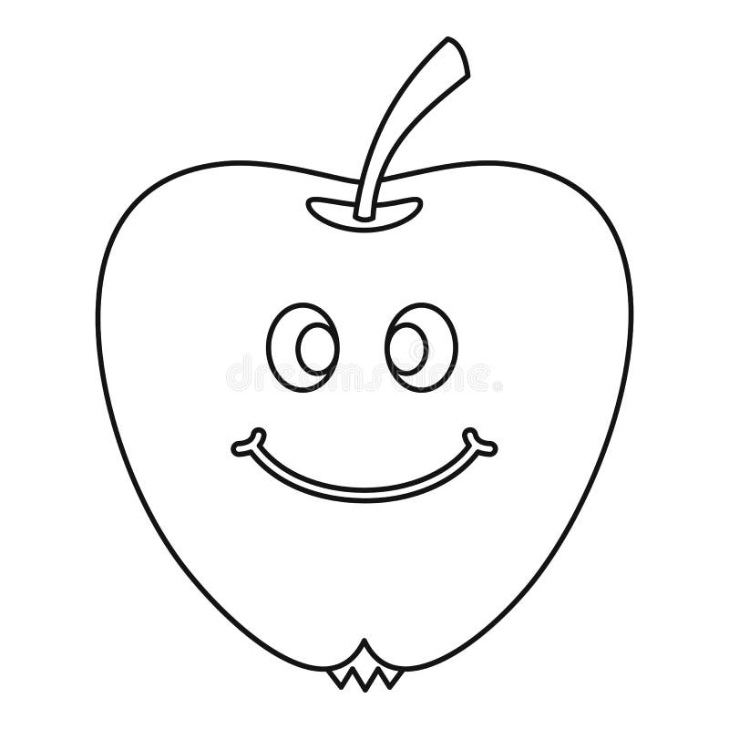 Smiling apple icon outline stock vector. Illustration of juicy - 91907196