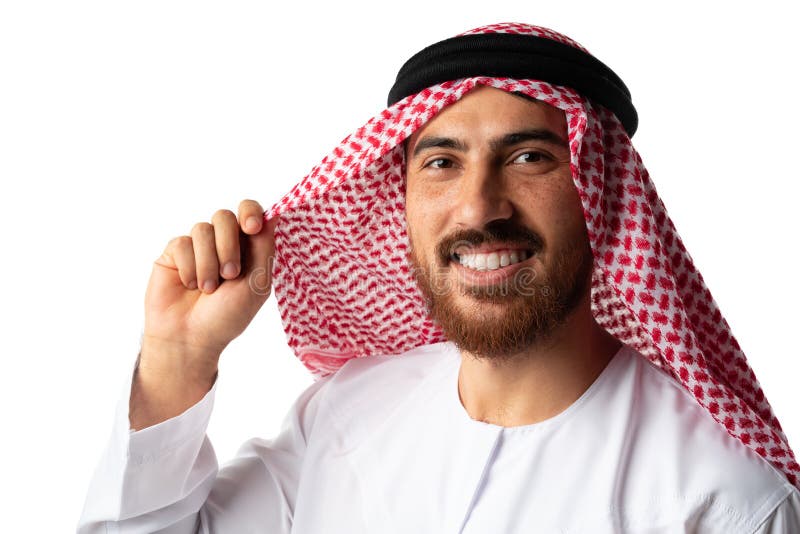 Smiling Arab Man while Standing in a White Studio Stock Photo - Image ...