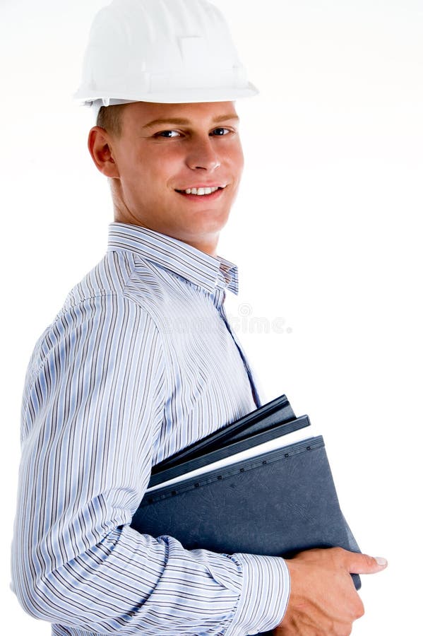 Smiling architect with files