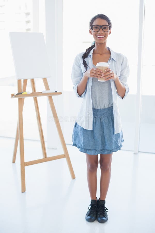 Smiling Attractive Artist Holding Cup of Coffee Stock Photo Image of