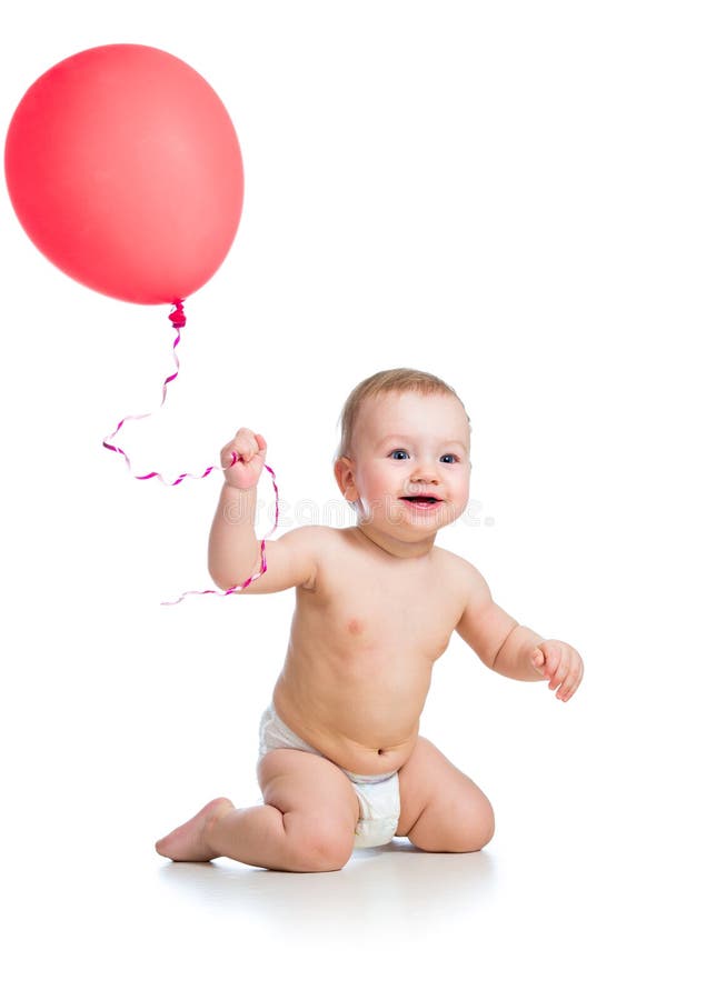 Smiling Baby Boy With Red Ballon Stock Image Image Of Expression Colorful