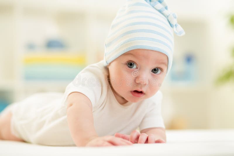 Smiling Baby Boy Weared in Cap Stock Photo Image of child, health