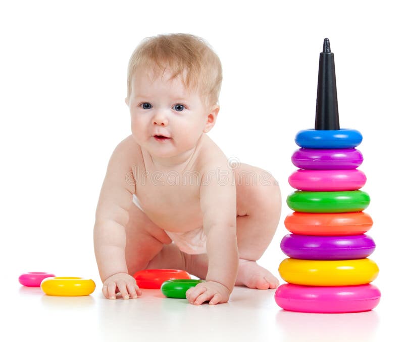 Smiling Baby with Color Toys Stock Photo - Image of crawling, looking ...