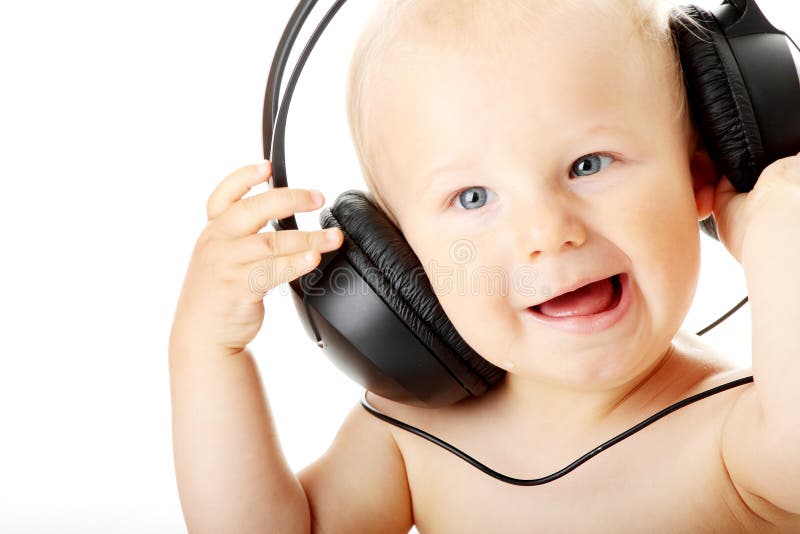 Smiling Baby with Headphone Stock Photo Image of caucasian, early