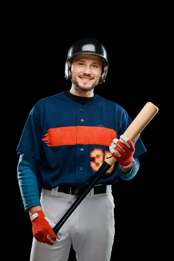 Smiling Baseball Player Holding Bat Stock Photo Image of player, pose