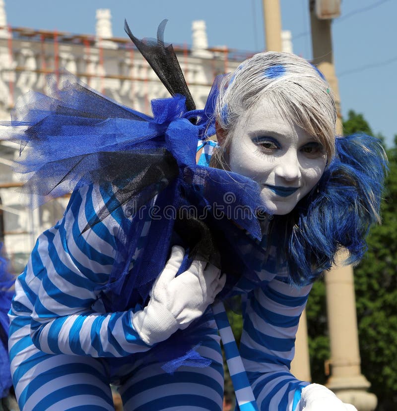 Smiling beautiful mime artist at Cosplay festival stock images Smiling beautiful mime artist at Cosplay festival stock images