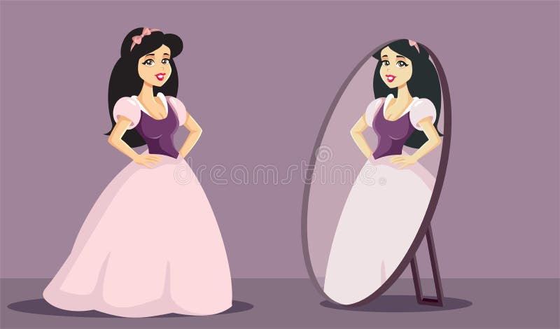 Confident Princess Looking in the Mirror Vector Illustration Stock ...