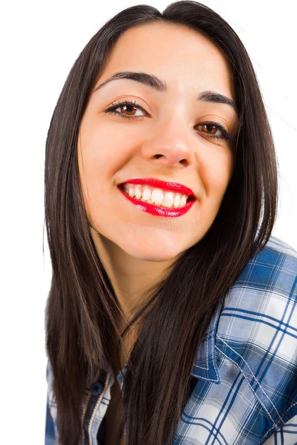 Beautiful portrait of a brunette lady smiling kindly. Beautiful portrait of a brunette lady smiling kindly