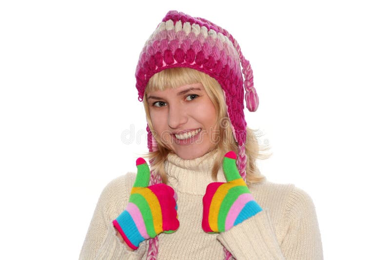 Smiling blond girl in cap