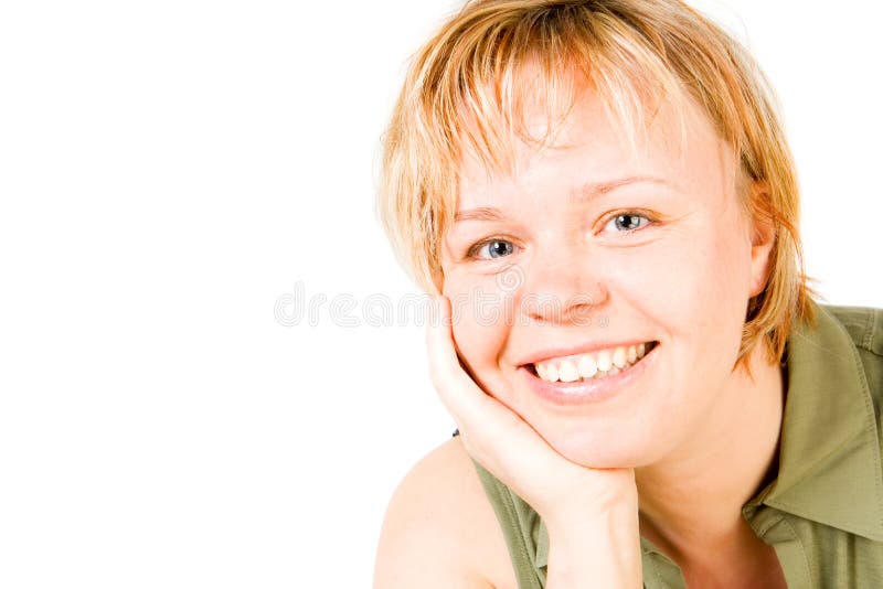 A smiling blond woman