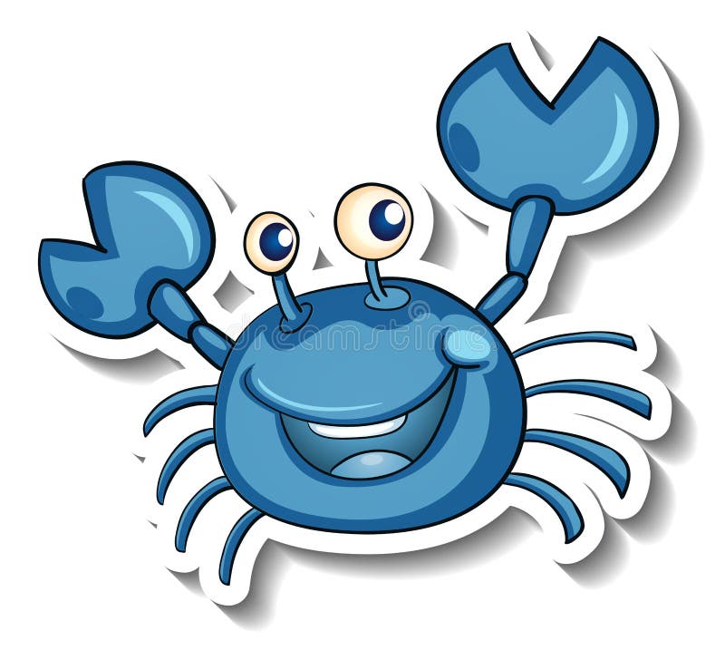 Smiling Blue Crab Cartoon Sticker Stock Vector - Illustration of clip