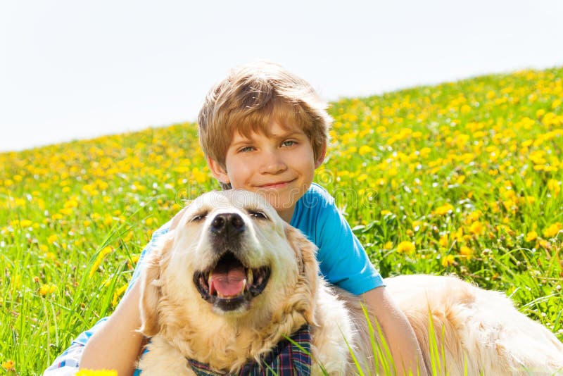 Boy and dog stock image. Image of happy, blond, mushroom 33742725