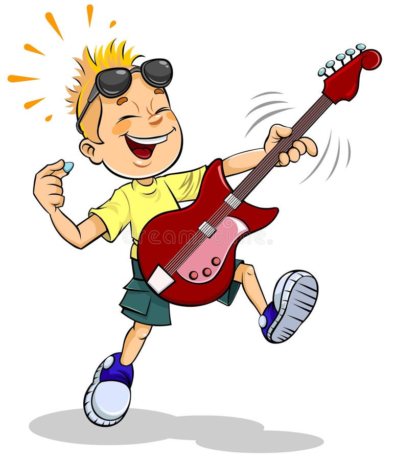 Cartoon boy playing guitar Royalty Free Vector Image