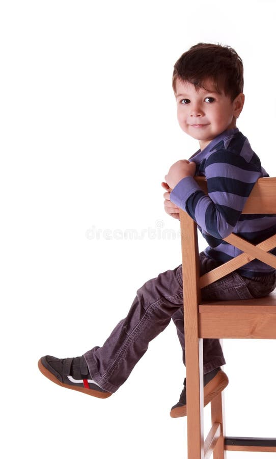 Smiling Boy Orange T Shirt Sitting Stool Stock Photos - Free & Royalty ...