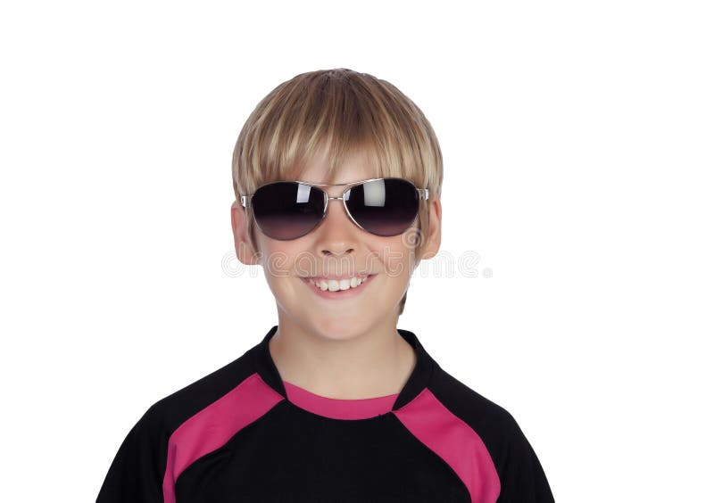 Smiling Boy with Trendy Sunglasses Stock Image Image of background