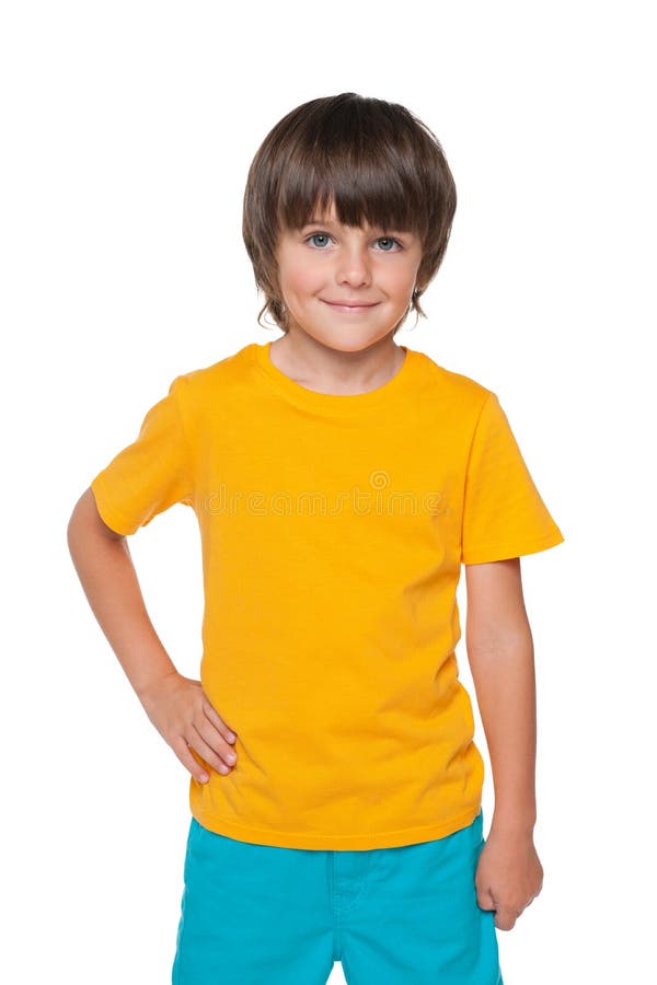 Smiling Boy In A Yellow Shirt Stock Photo Image of handsome, person