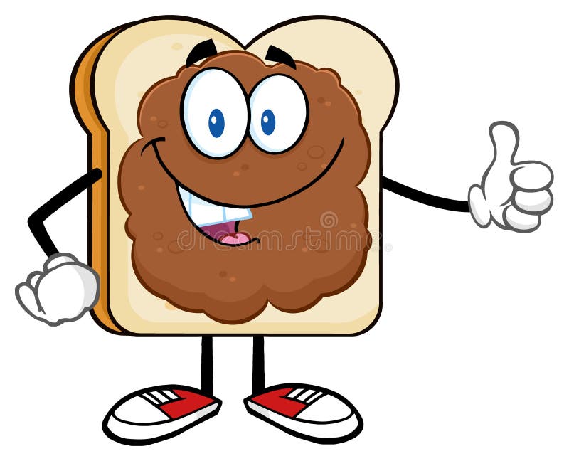 Smiling Bread Slice Character With Peanut Butter Giving A Thumb Up