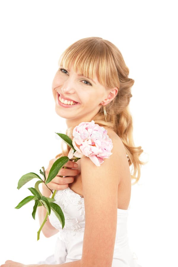 Smiling bride with peony