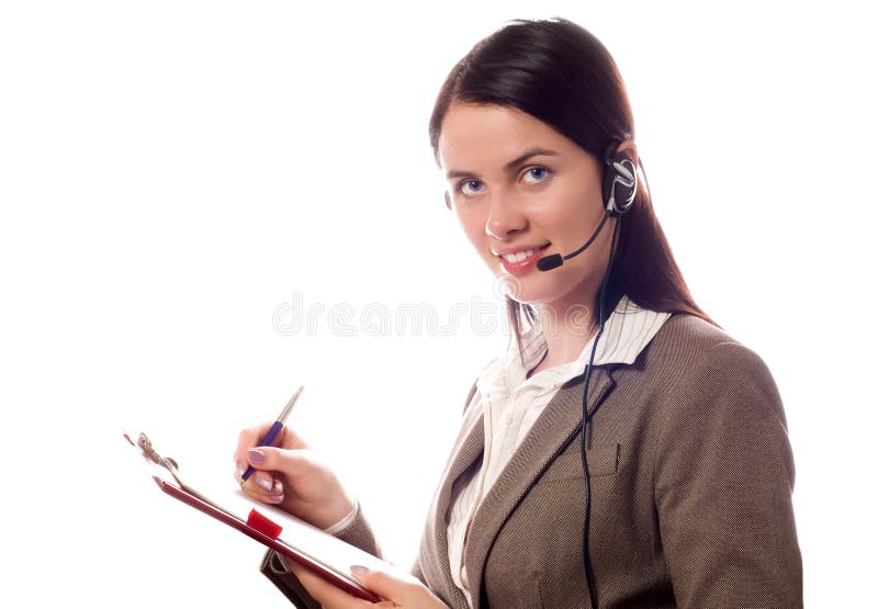 Smiling business woman with headset