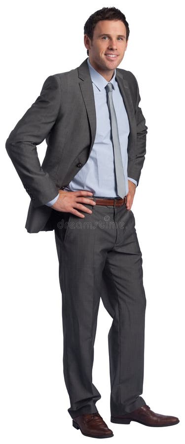 Smiling businessman with hands on hips on white background. Cut smiling stock images, royalty-free photos and pictures