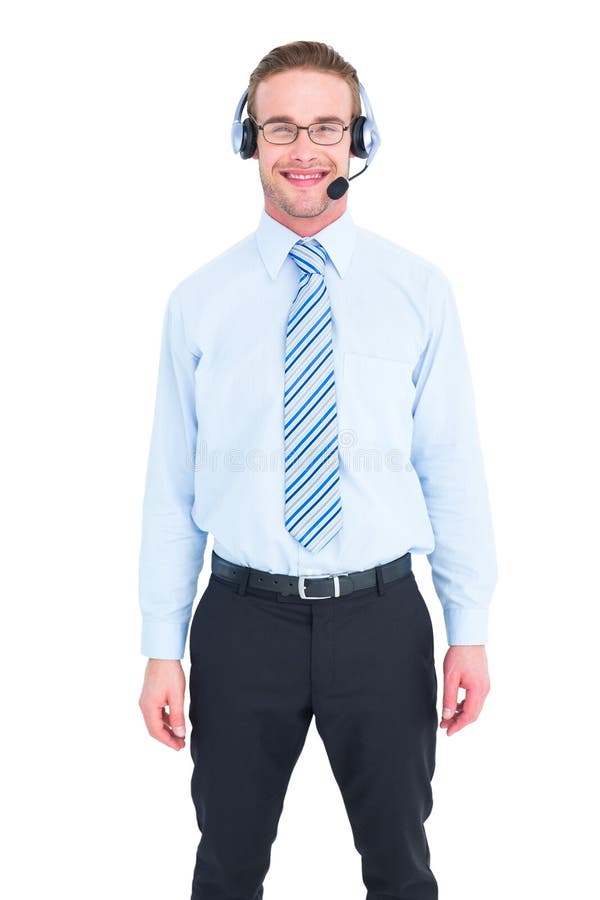 Smiling businessman standing with headset on white background. Cut smiling stock images, royalty-free photos and pictures