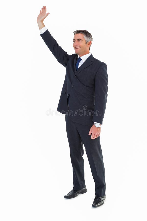 Smiling businessman in suit waving on white background. Cut smiling stock images, royalty-free photos and pictures