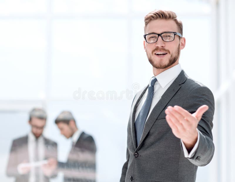 Smiling businessman welcome handshake royalty free stock image Smiling businessman welcome handshake royalty free stock image
