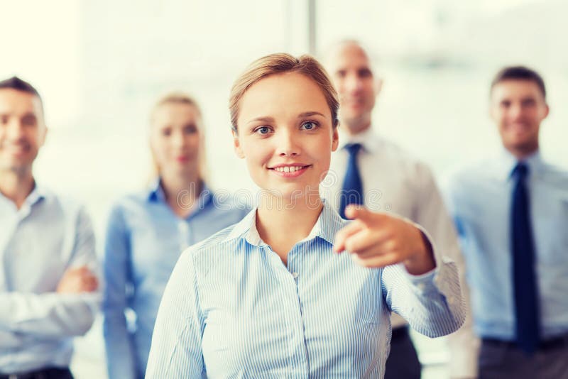 Smiling Businesswoman Pointing Finger On You Stock Photo Image Of