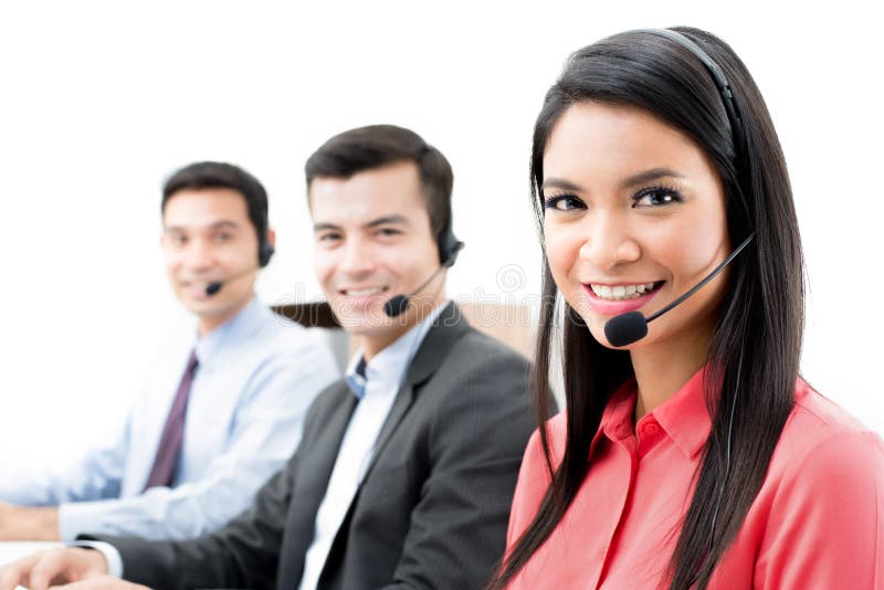 Smiling call center or telemarketer staff