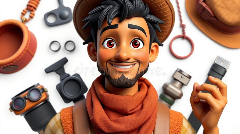 Cartoon explorer with adventure gear vector illustration