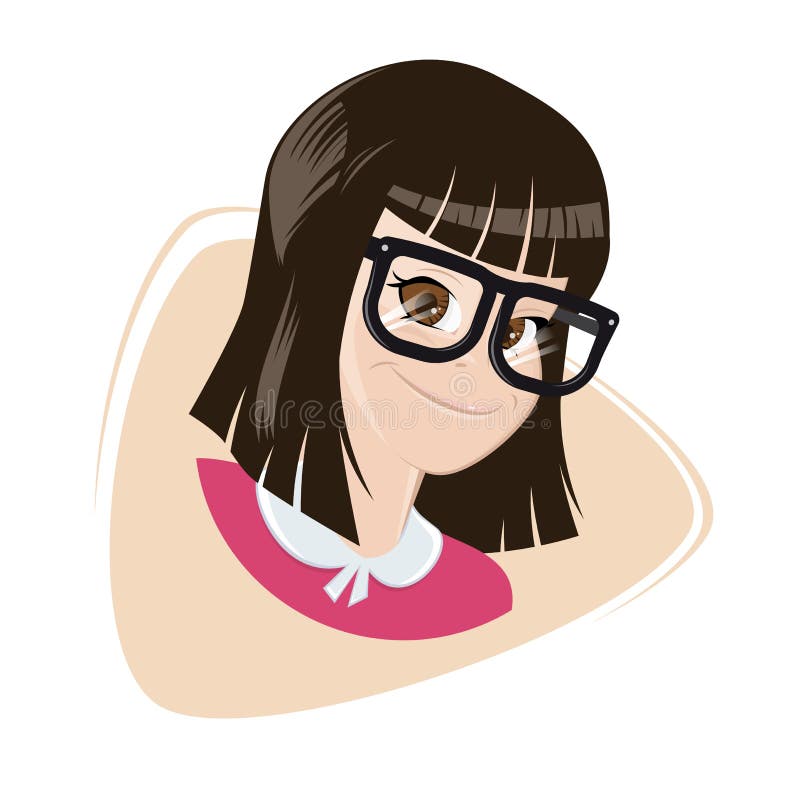 Smiling Cartoon Girl with Big Glasses Stock Vector - Illustration of  humorous, woman: 67597161