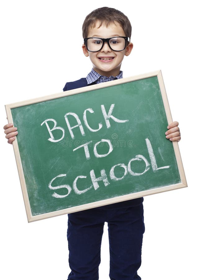 Smiling child with blackboard stock image