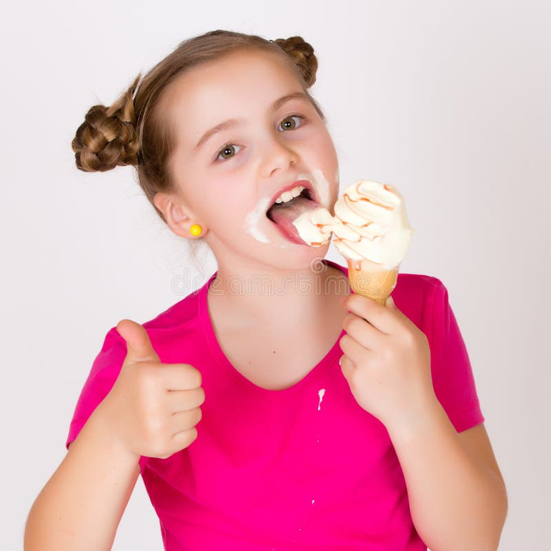 Smiling Child Eaiting Icecream Stock Photo Image of creamy, gaze