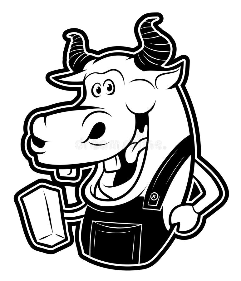 Cow and Milk Black and White Illustration Design Stock Vector Illustration of design, grass