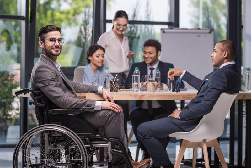 selective focus of smiling disabled businessman stock photography selective focus of smiling disabled businessman stock photography