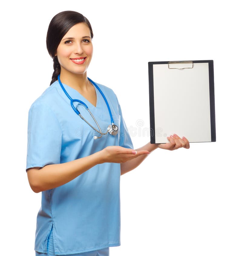 Smiling doctor with clipboard