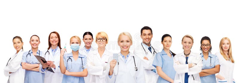 Smiling doctors and nurses with stethoscope royalty free stock image