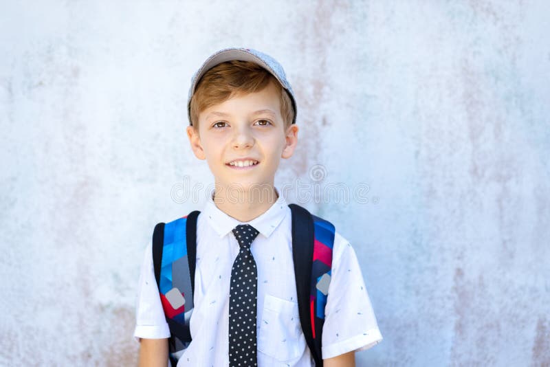 Smiling Elementary School Boy with Backpack Stock Photo Image of