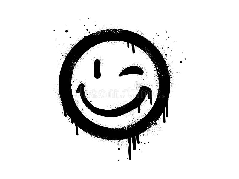 Smiling face emoji character. Spray painted graffiti smile face in black over white. isolated on white background