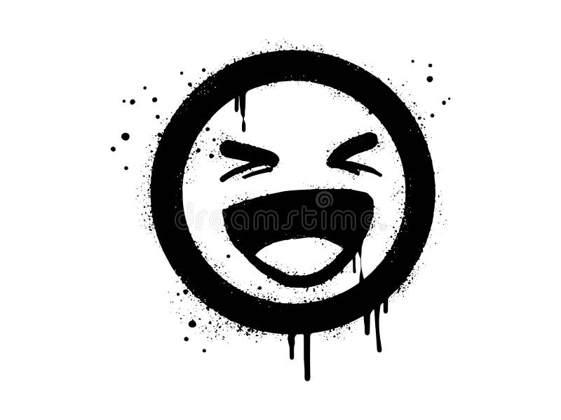 Smiling face emoticon character. Spray painted graffiti smile face in black over white