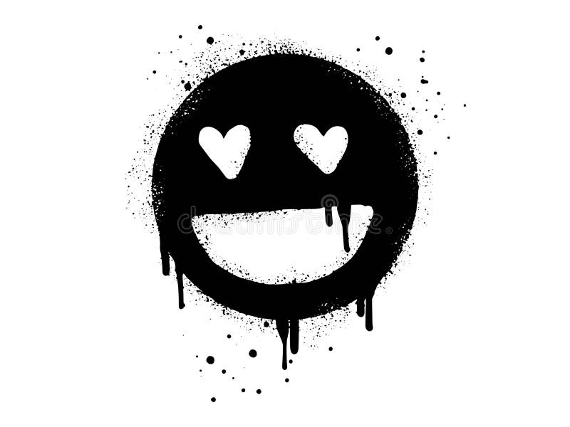 Smiling face emoticon character. Spray painted graffiti smile face with love in black over white