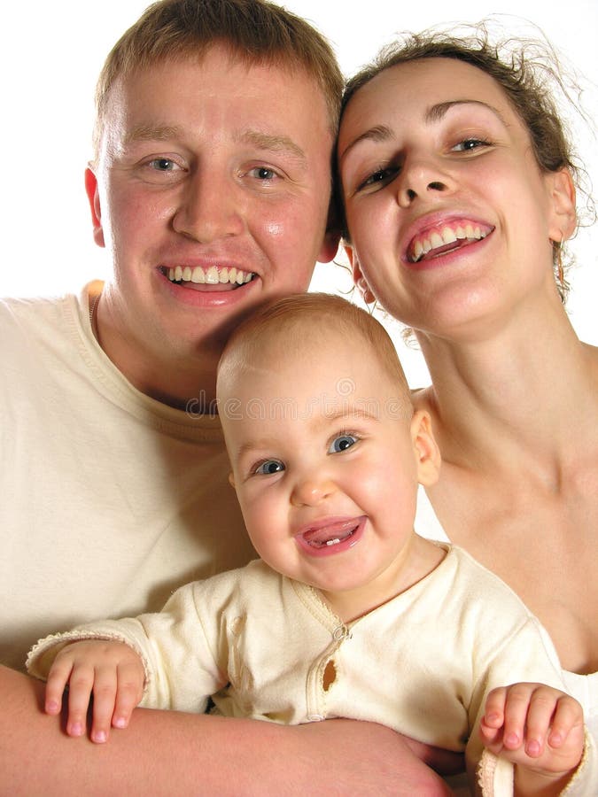 Smiling family of three