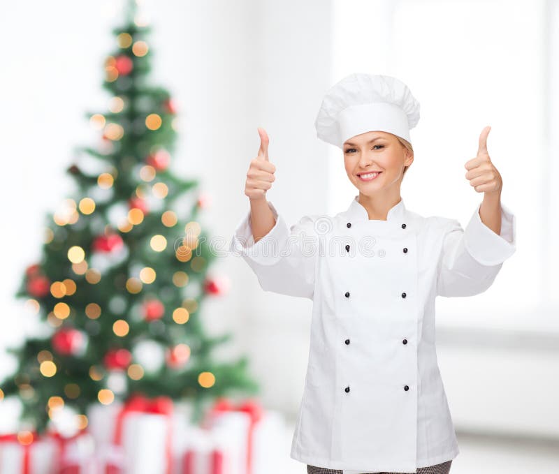 Smiling Female Chef Showing Thumbs Up Stock Image - Image of smiling ...