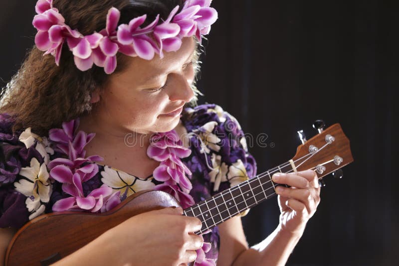 Smiling Female Hawaiian Dancing and Singing with Instruments Like the Ukulele Stock Image Image of brown: 109310357