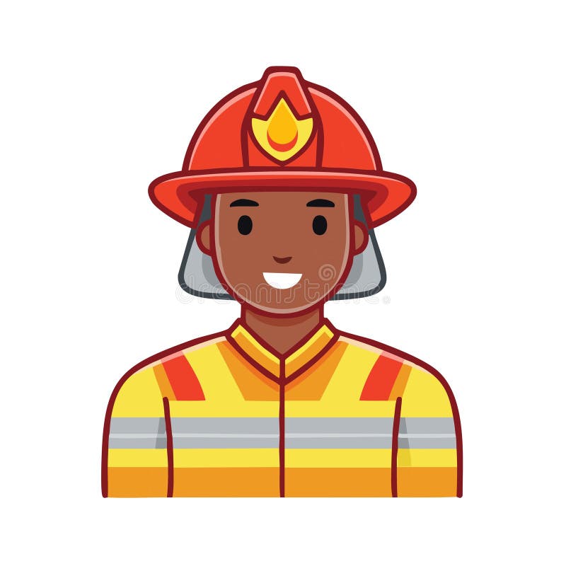 Smiling firefighter illustration with helmet, uniform, and confident pose vector illustration
