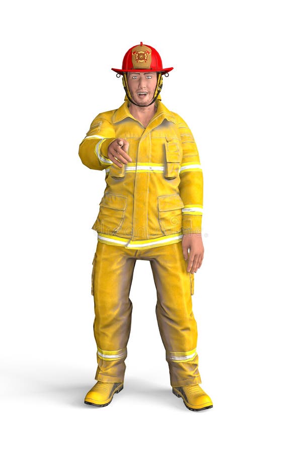 Satisfied firefighter looks right at you vector illustration
