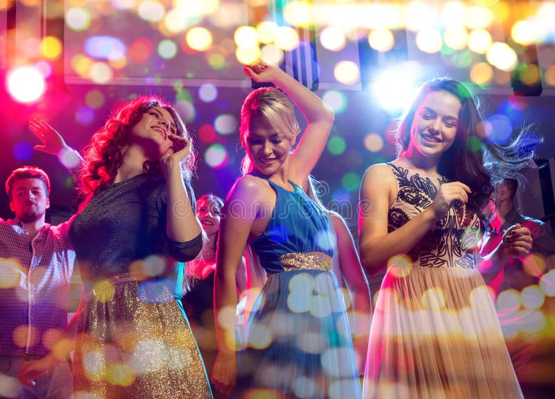 Smiling Friends Dancing in Club Stock Photo - Image of party, girl ...